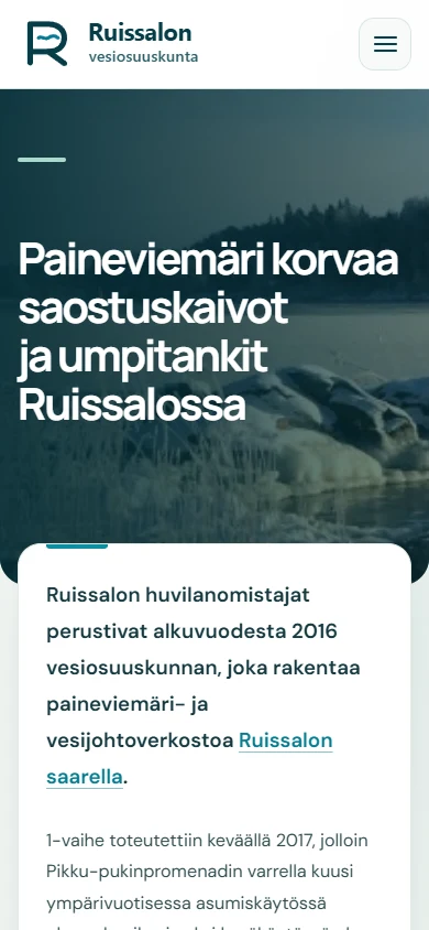 Uudistettu rvok.fi puhelimella: osuuskunnan tunnus, valikkopainike ja sivun pääotsikko